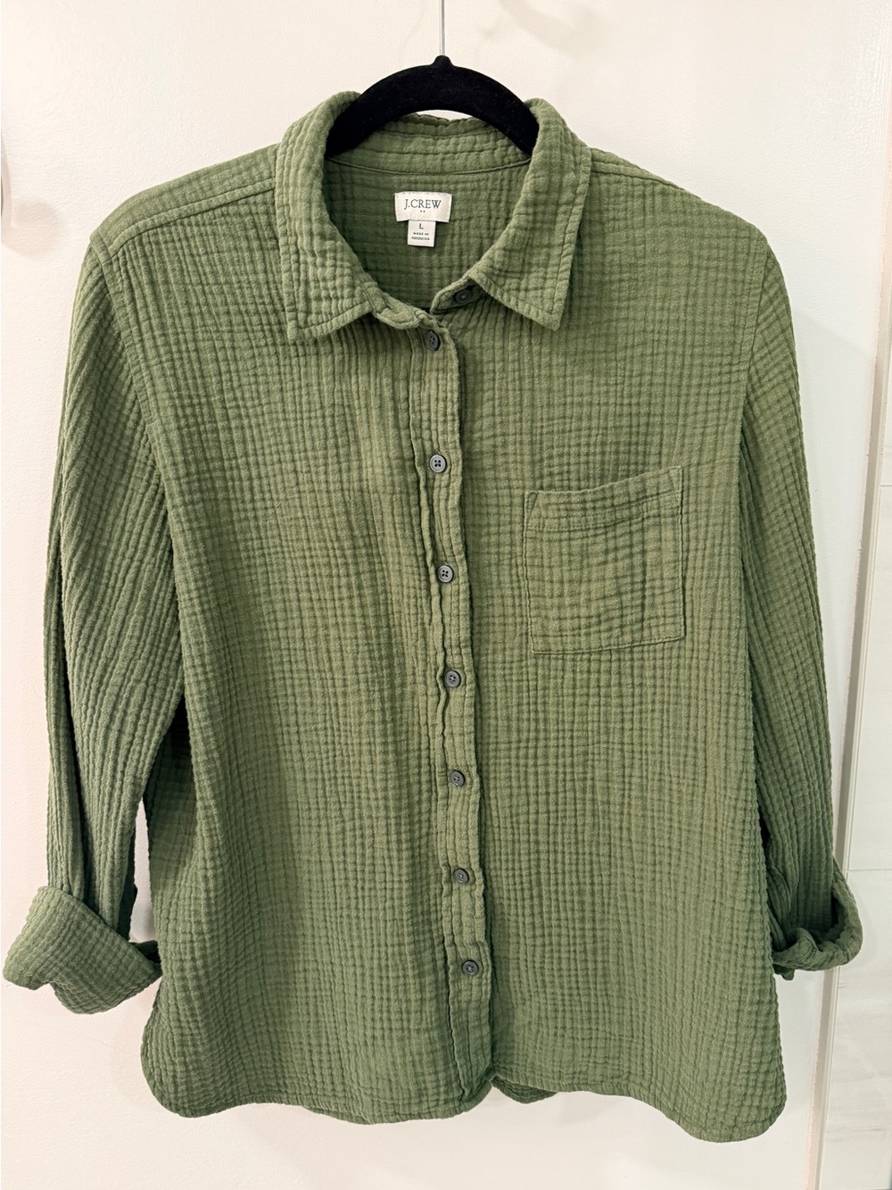 J. Crew Olive Green Waffle-Texture Button-Down Shirt
